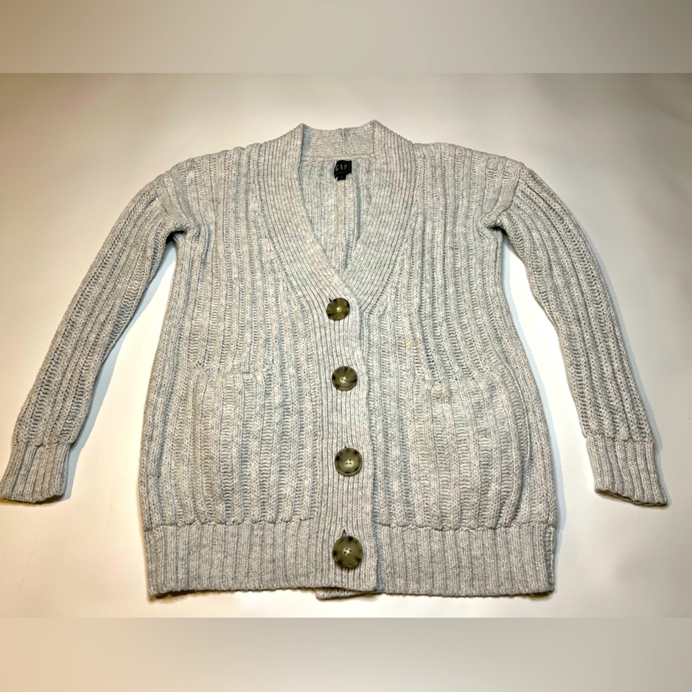 GAP Sweater Women’s Light Grey Chunky Knit Cardigan Thick Knit Size Small